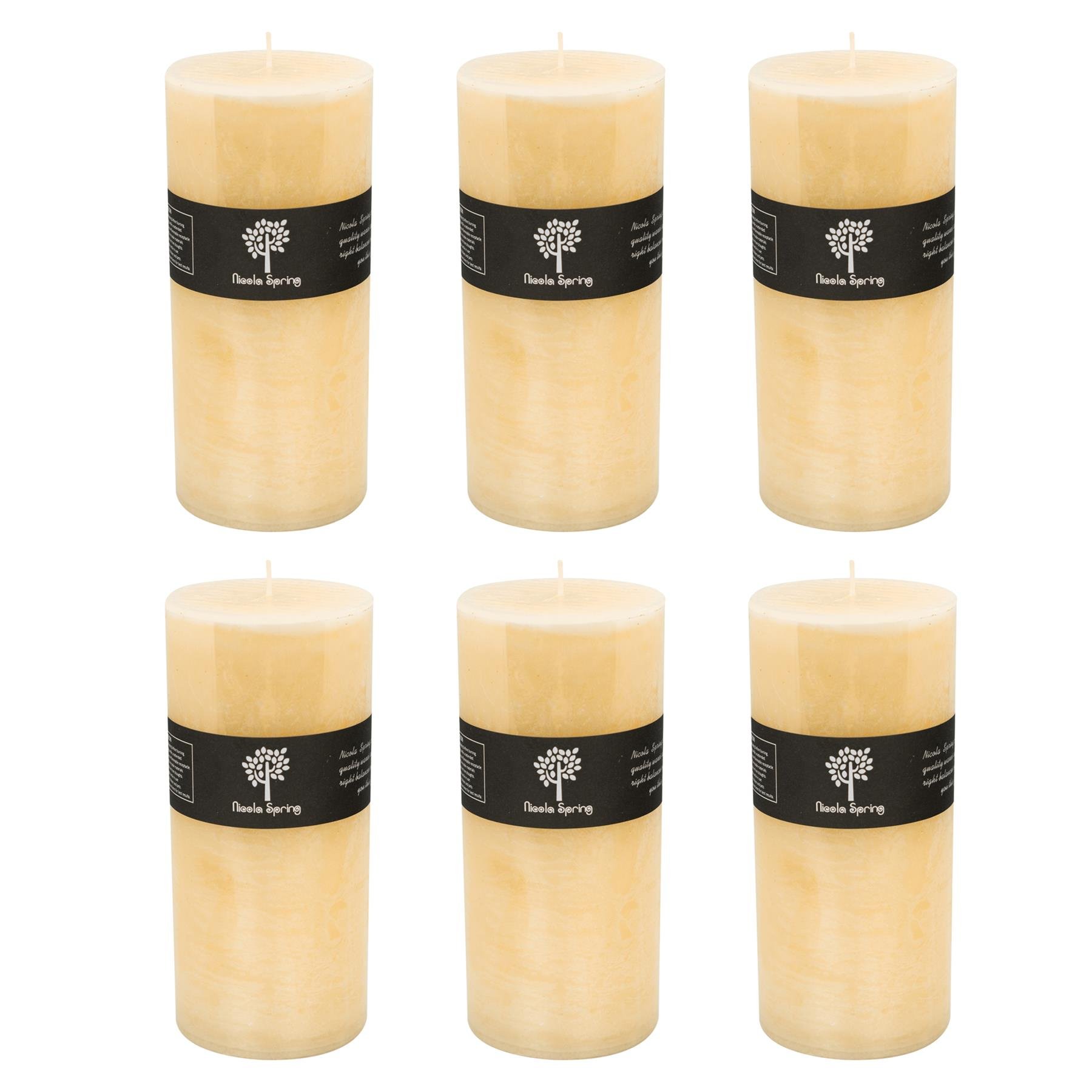 Nicola Spring 400ml Round Vanilla Pillar Candles Pack of 6 - Cream