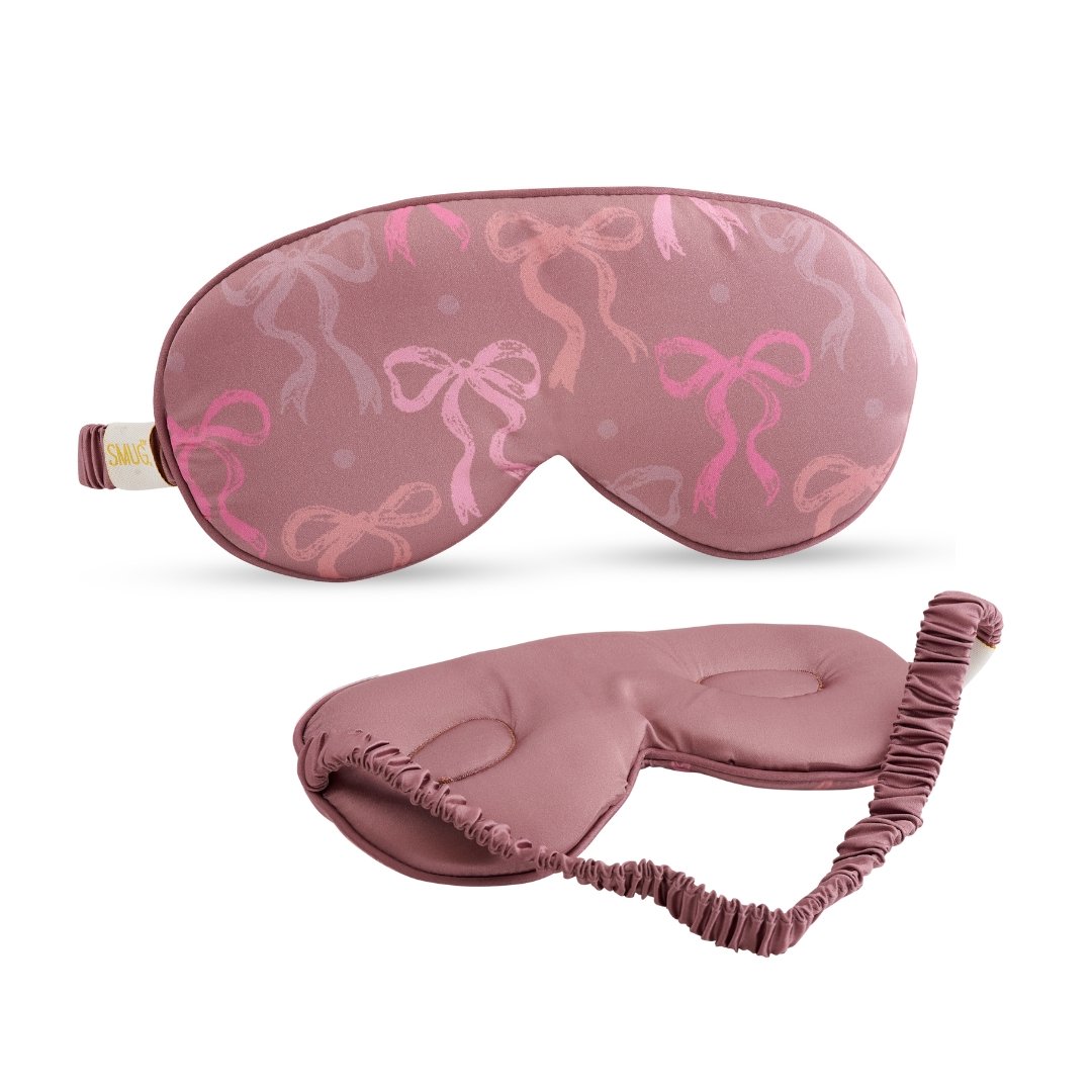 SMUG Cloud Padded Satin Sleep Mask - Mocha Bows Print