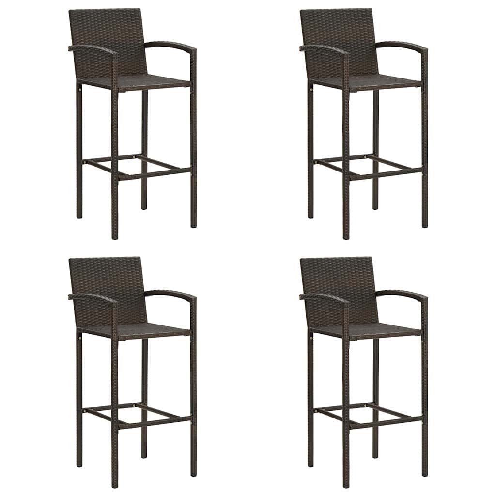 Walplus 4 Piece Poly Rattan Bar Stools - Brown - 52 x 56 x 118 cm