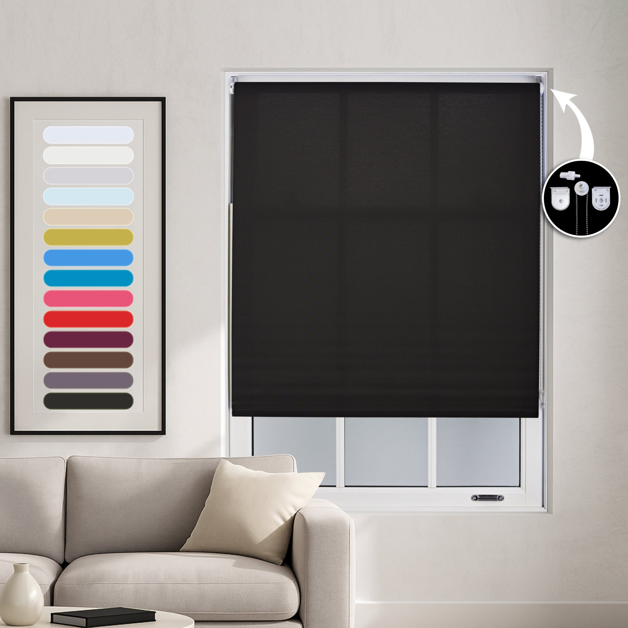 Furnished Black Daylight Roller Blind Metal Fittings - 235 x 210cm