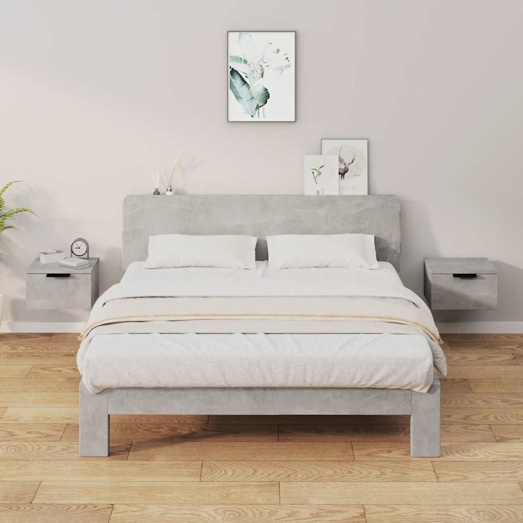 Walplus Pack of 2 Wall Mounted Bedside Cabinet - Stone Grey - 34 x 30 x 20 cm