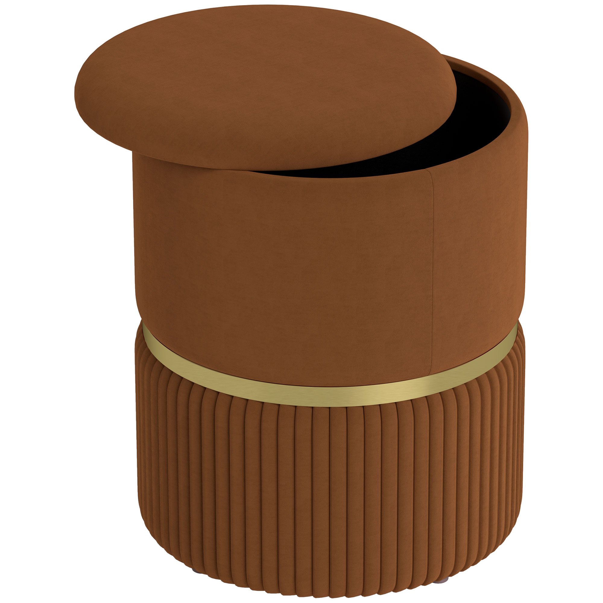 HOMCOM Velvet Round Storage Stool with Removable Top - Light Brown
