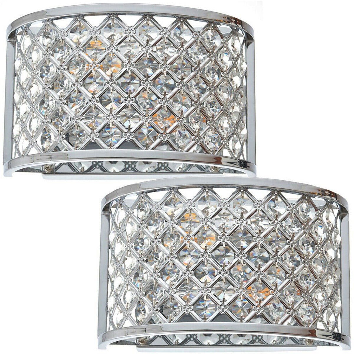 Loops Direct Pack of 2 Steel and Crystal Glass Wall Light - Chrome