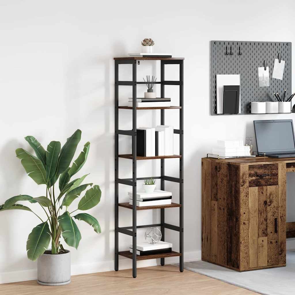Walplus 4 Tier Steel Bookshelf - Dark Wood - 40 x 29.5 x 149 cm