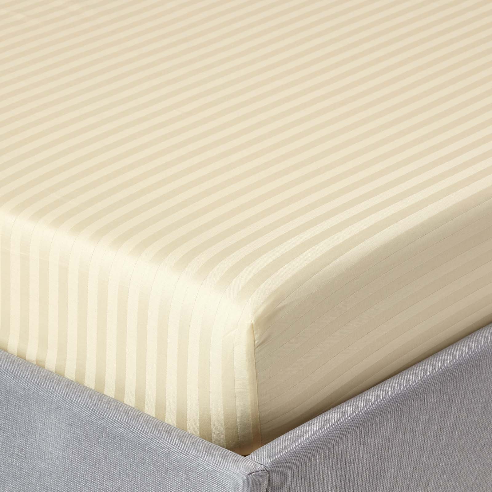Homescapes Egyptian Cotton Yellow Satin Stripe Fitted Sheet - King Size