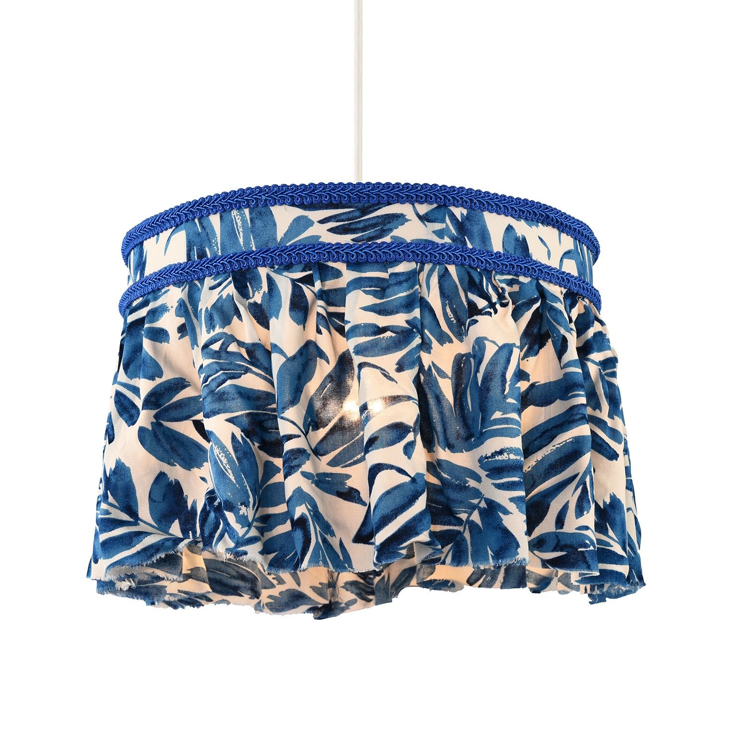 Happy Homewares Hanging Cotton with Blue Print Pendant Shade - 30cm