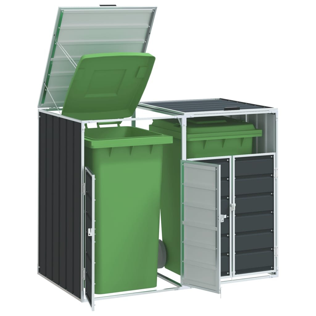 Walplus Double Steel Wheelie Bin Store - Anthracite - 144 x 81 x 113 cm