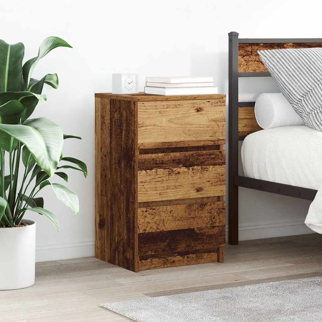 Walplus Pack of 2 3 Drawer Bedside Cabinet - Dark Wood - 39 x 35 x 65 cm