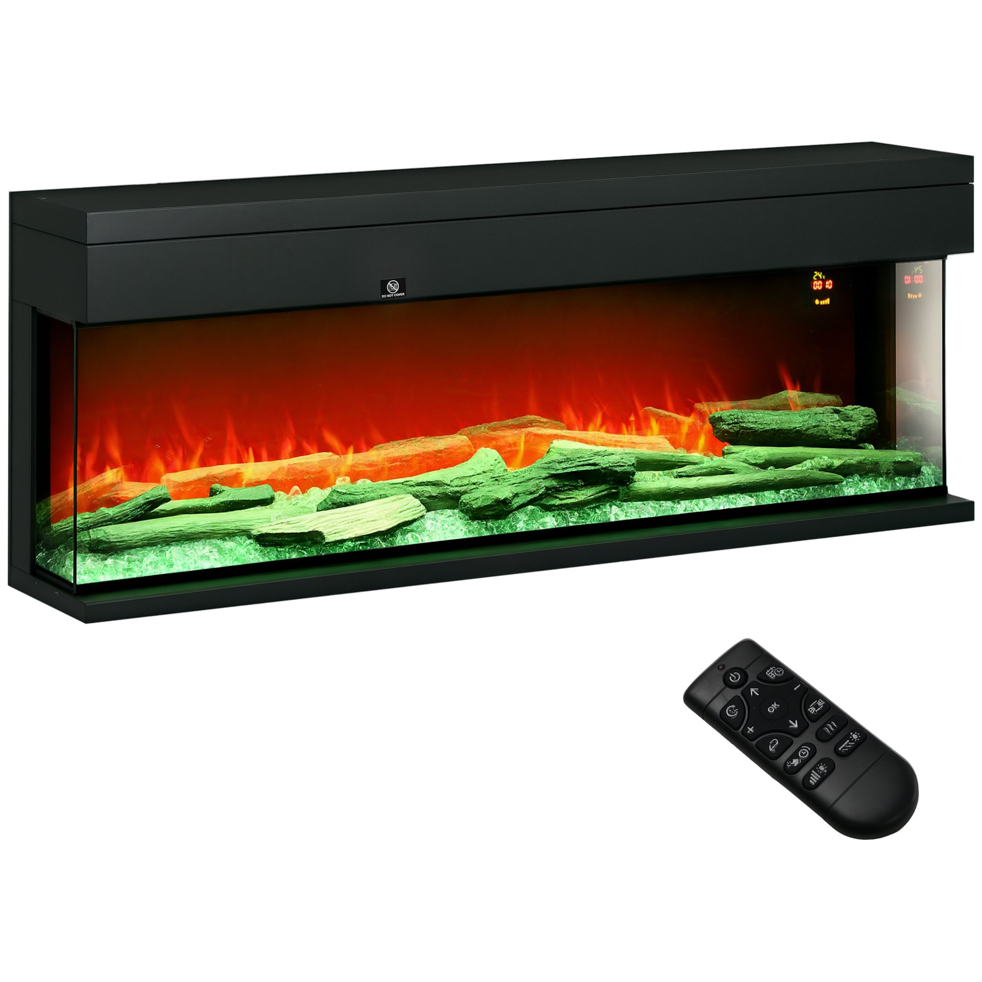 HOMCOM 7 LED Flame Effect 152cm Wall Mounted Electric Fireplace - Black