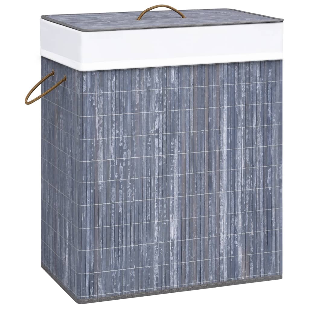Walplus 83L Bamboo Laundry Basket - Grey - 43.5 x 33.5 x 65.5 cm