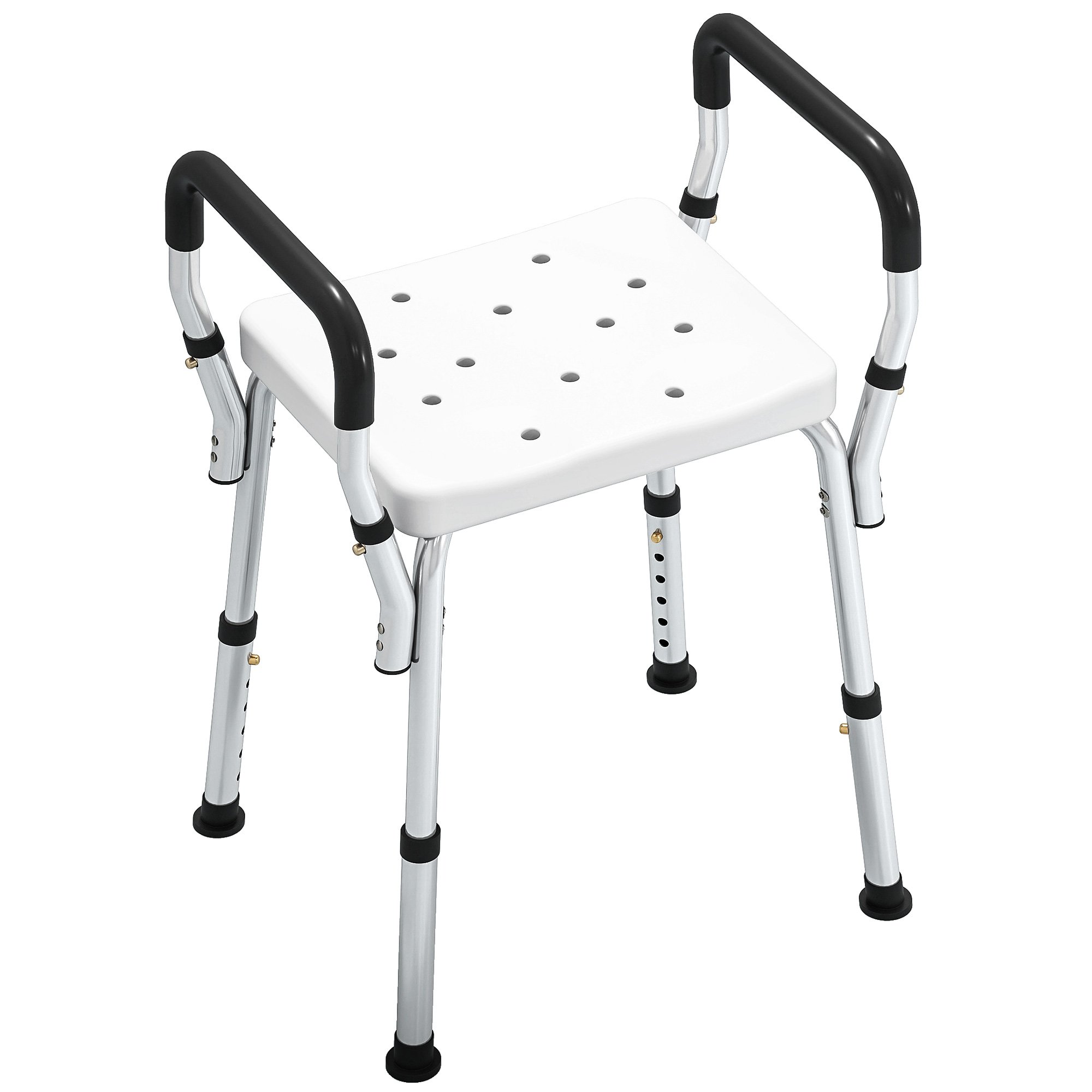 HOMCOM Non-Slip Portable Shower Stool with Adjustable Height - White