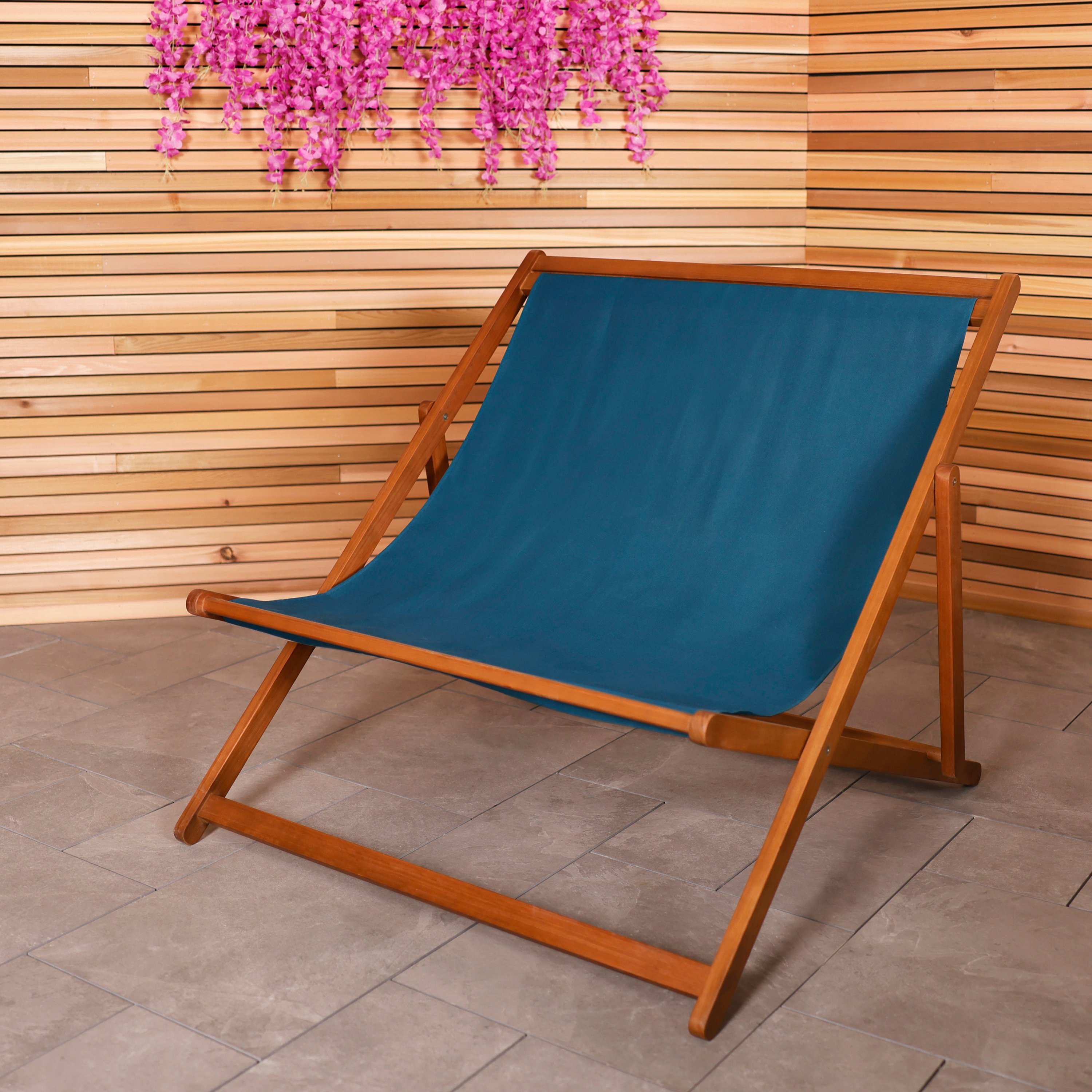Charles Bentley Wooden Double Deck Chair for Outdoors and Garden - Teal