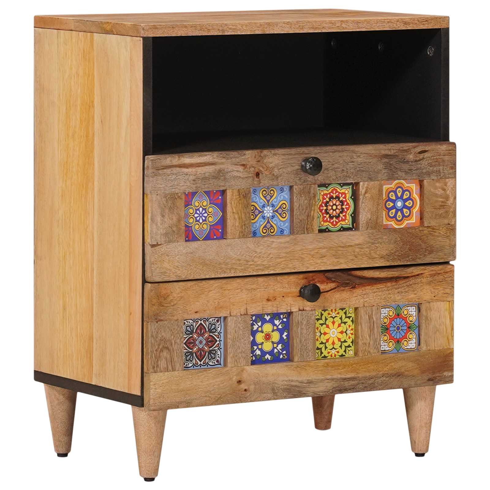 Walplus Solid Wood Bedside Table - Natural - 50 x 33 x 62 cm