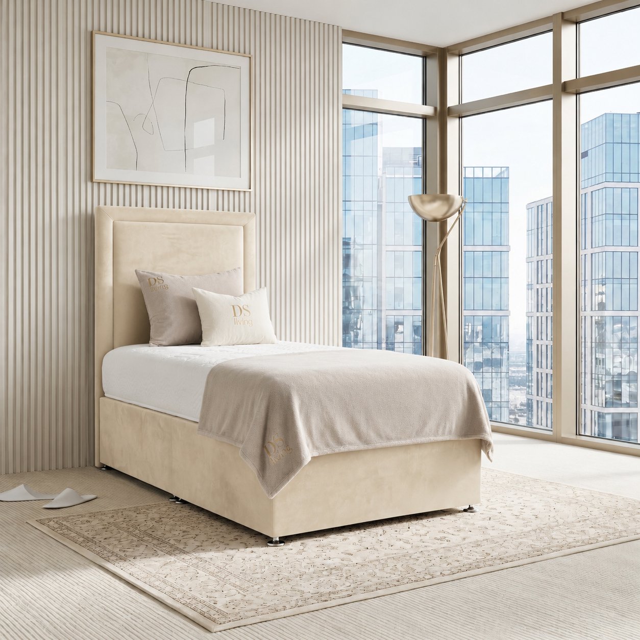 DS Living Velmont Single Upholstered Divan Bed Frame - Cream