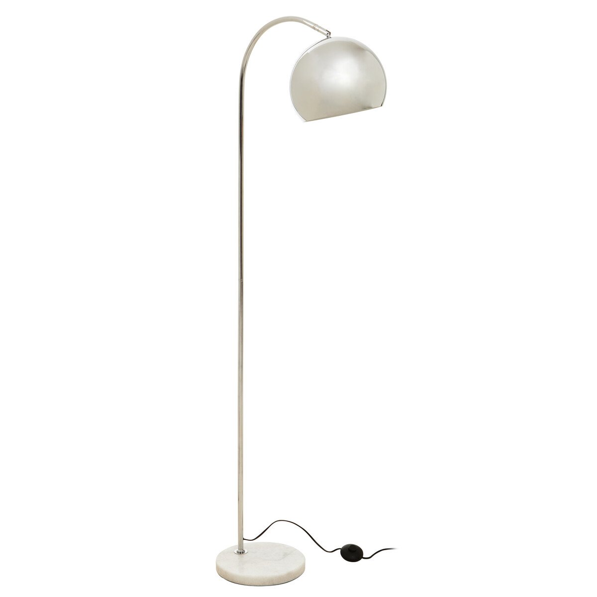 Orsina Karter Chrome Arc Floor Lamp, White Marble Base – Silver