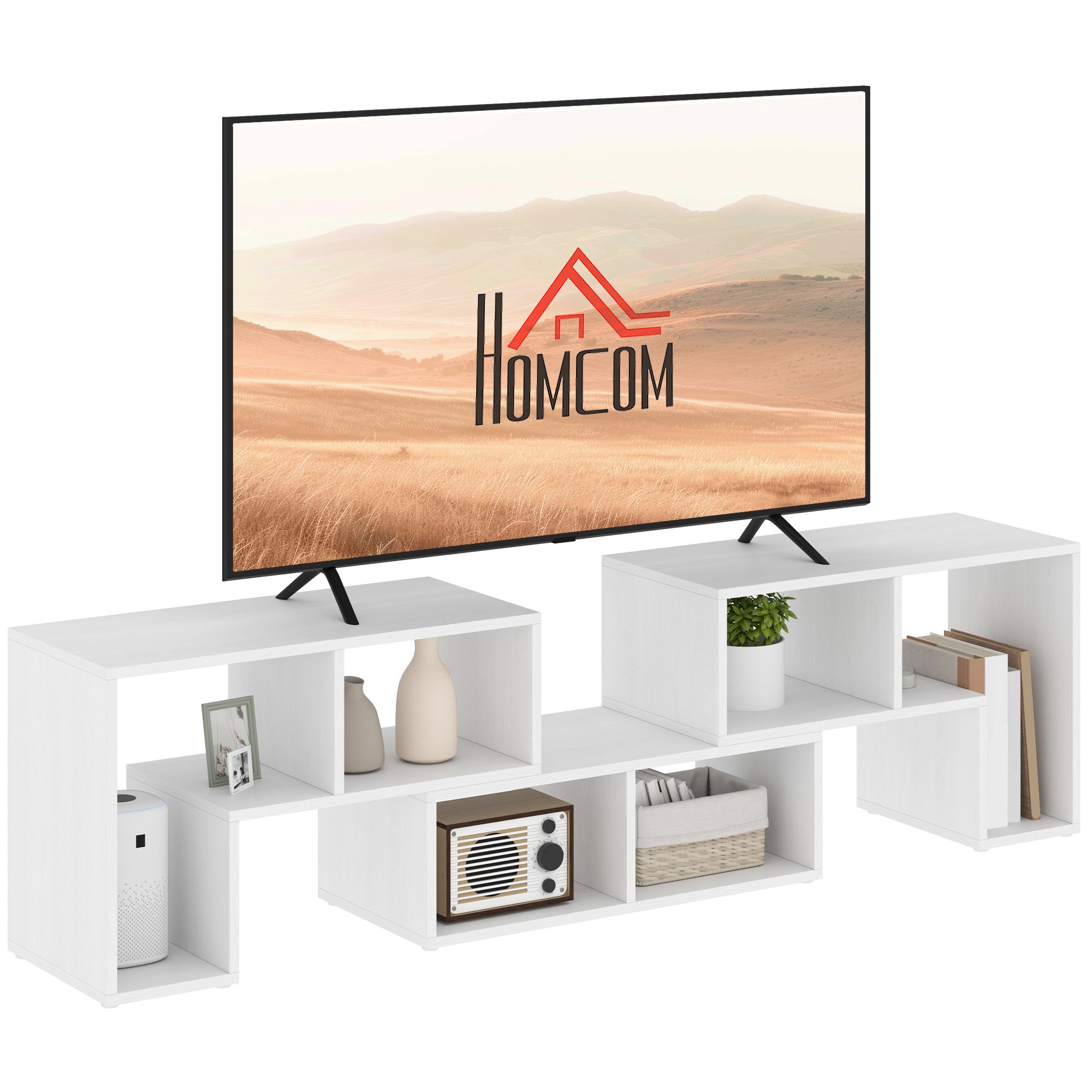 HOMCOM Free Combination TV Unit with Storage Shelves - White Wood Effect