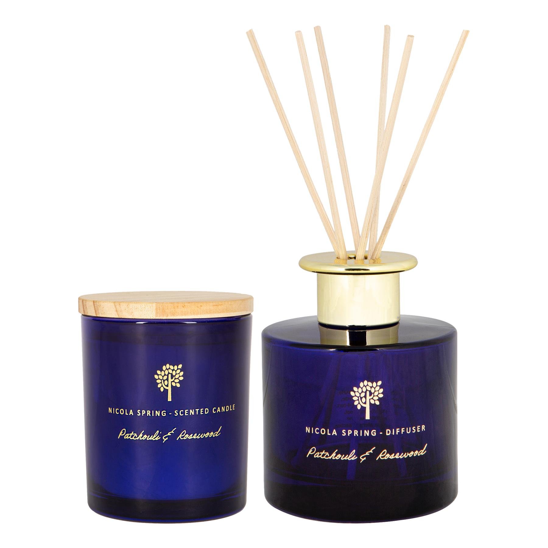 Nicola Spring 130ml Scented Candle & Reed Diffuser Set - Patchouli & Rosewood