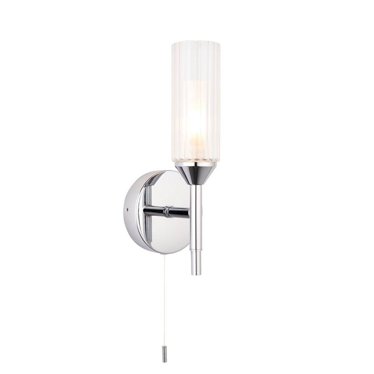 Loops Direct 11cm Steel and Glass Wall Light - Chrome and Clear/Frosted