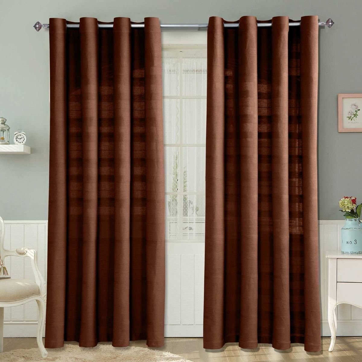 Homescapes Chocolate Brown Cotton Rajput Ribbed Curtains - 167cm x 18cm