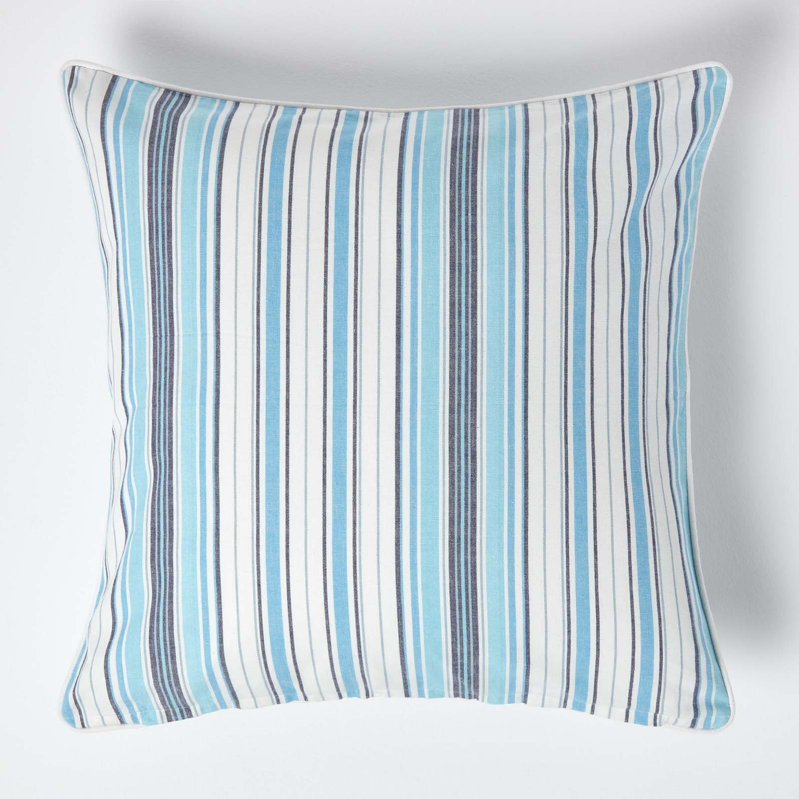 Homescapes Blue Cotton New England Stripe Cushion Cover - 60 x 60 cm