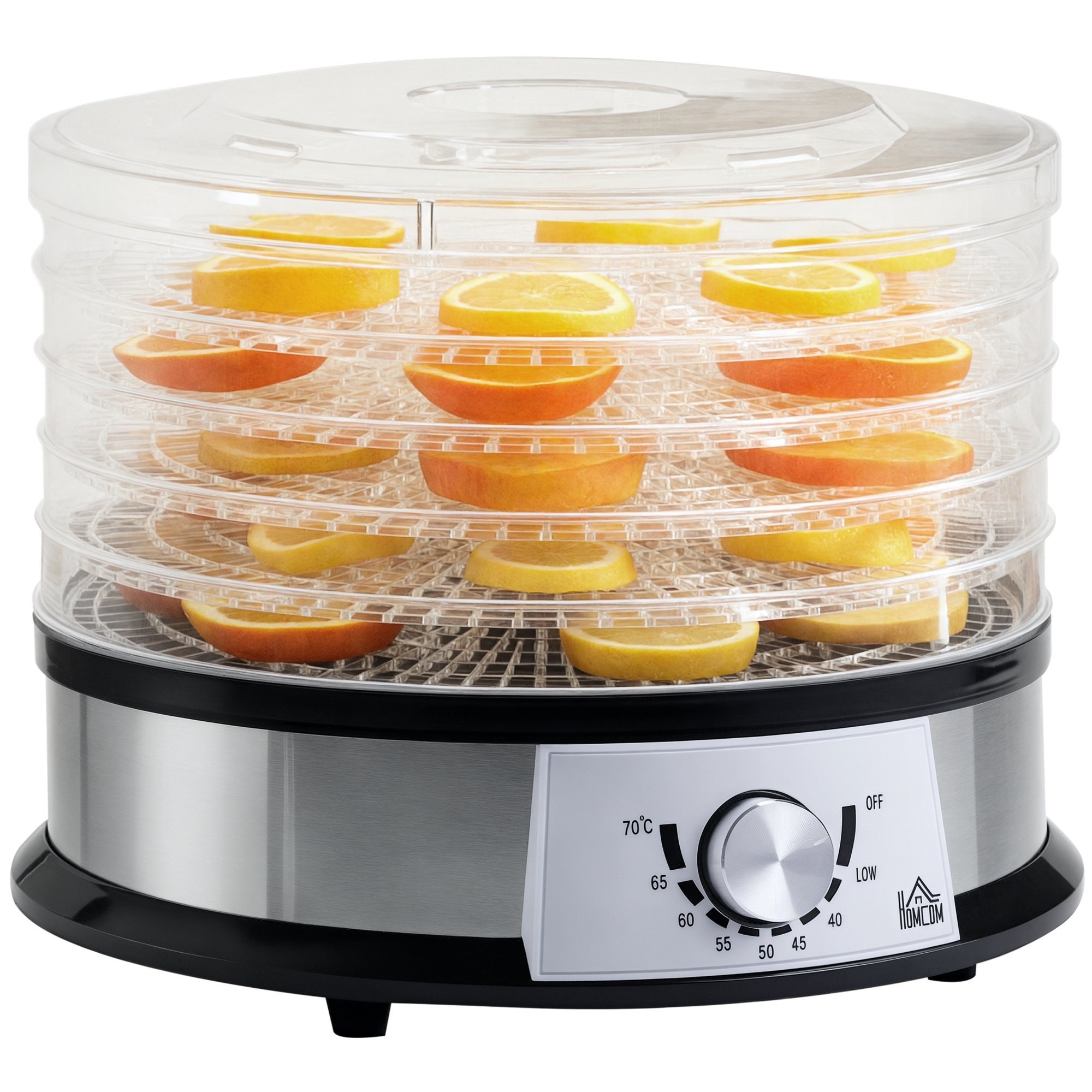 HOMCOM 5 Tray Adjustable Temperature Stainless Steel Food Dehydrator - Silver