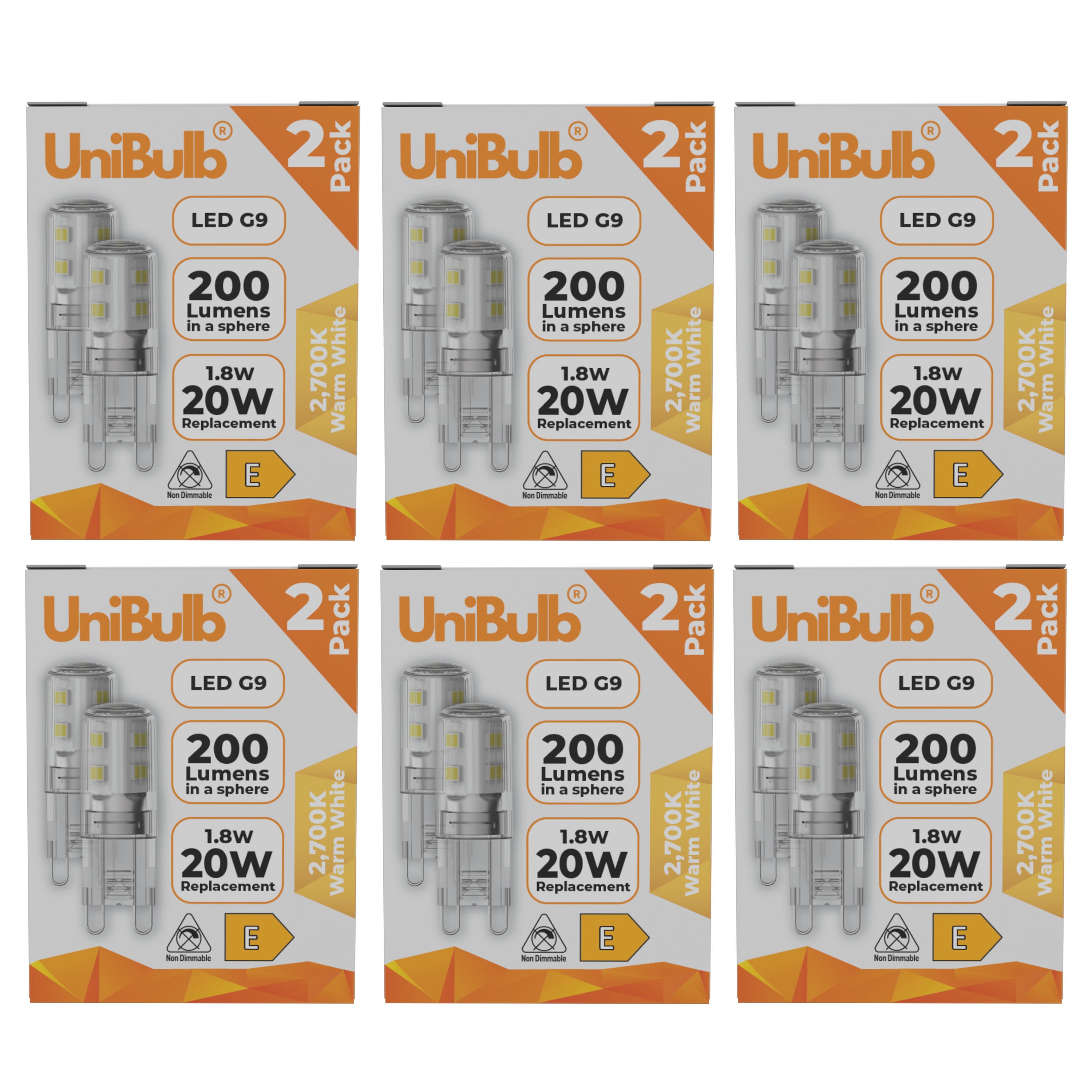 UniBulb 1.8W LED Warm White Capsule G9 Light Bulb - Pack of 12