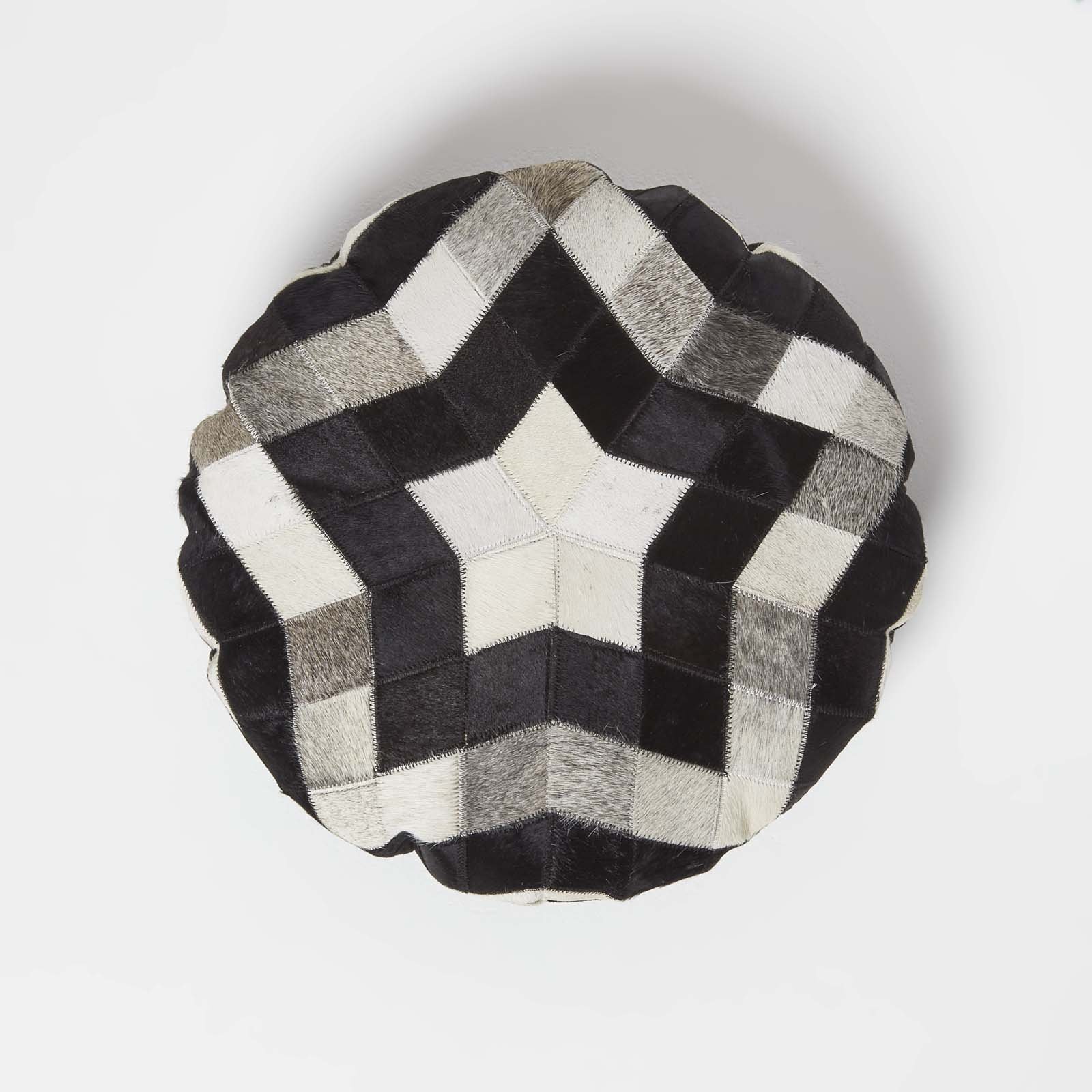 Homescapes Brown and Cream Geometric Star Leather Cushion - 40 cm Round
