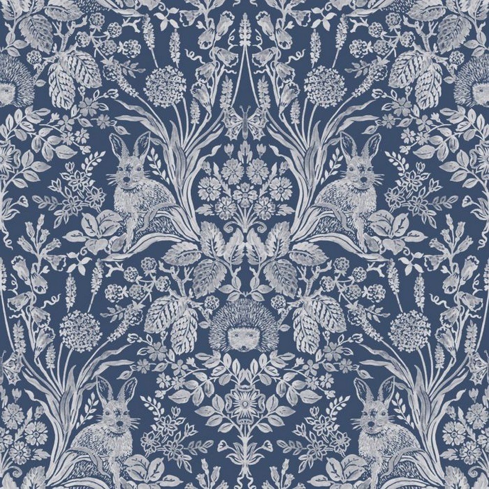 World Of Wallpaper Harlen Woodland Damask Wallpaper - Navy