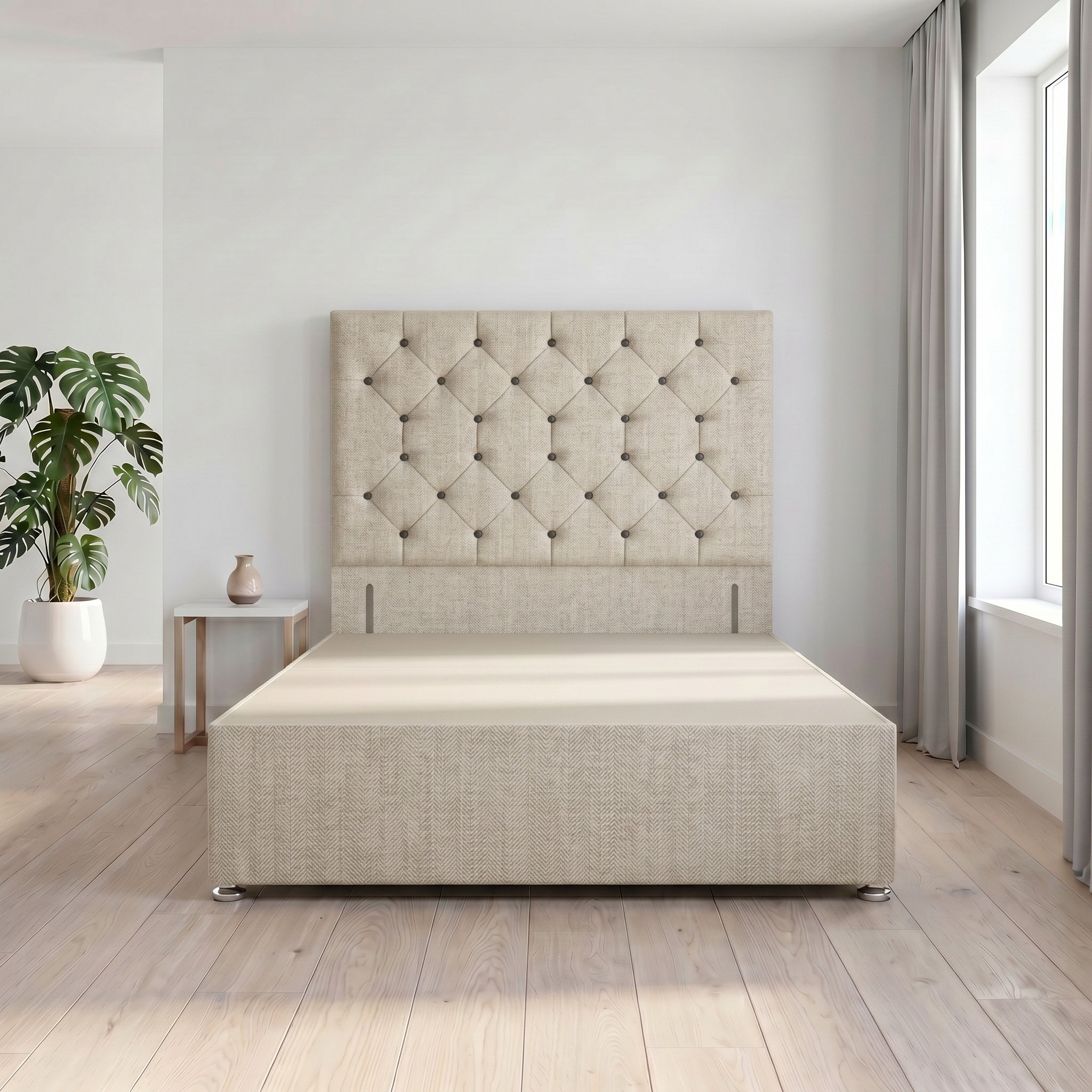 Somnior Diamante Tweed 5FT King Divan Bed Base - Natural