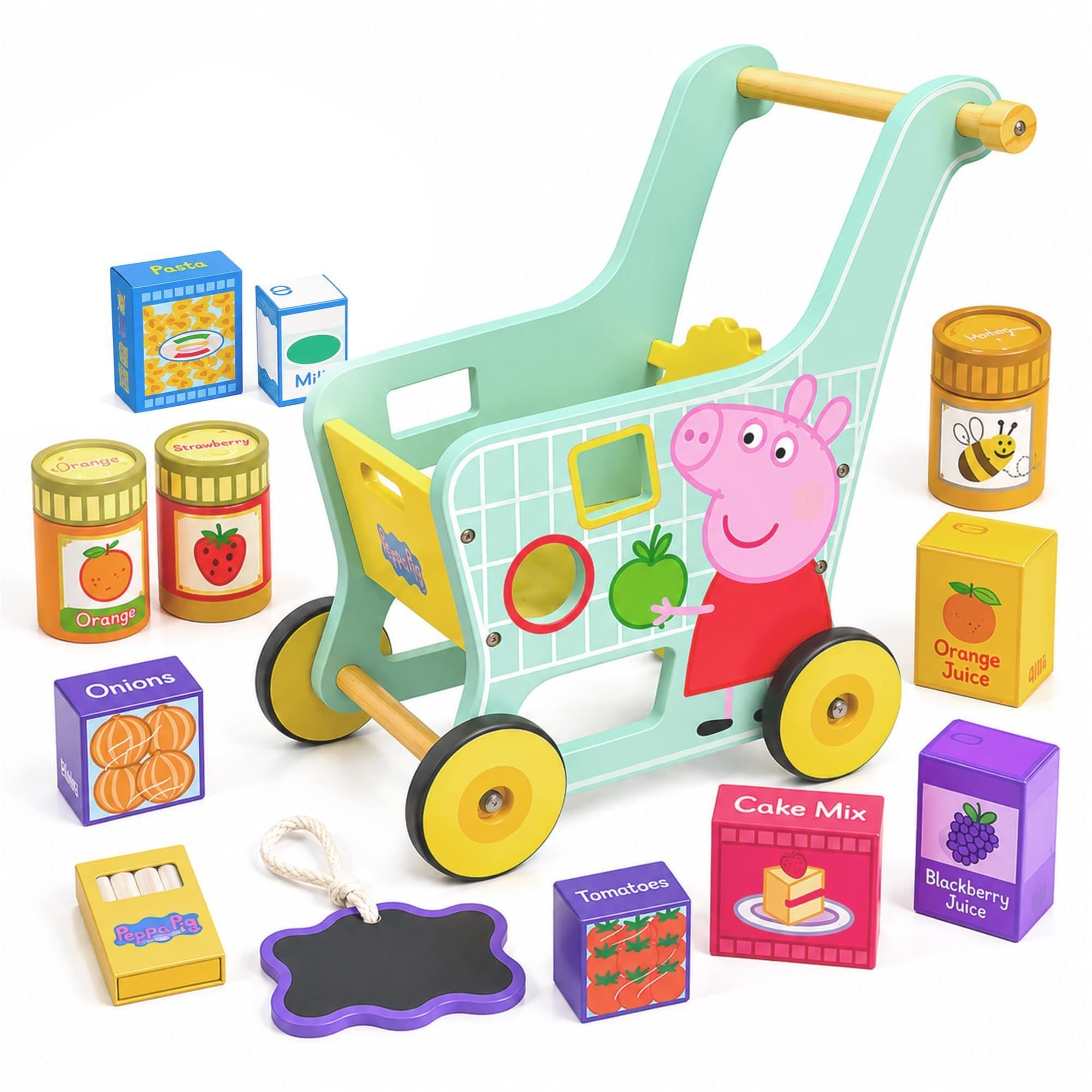 Peppa Pig Wooden Shopping Trolley And Play Food Set - Multicoloured