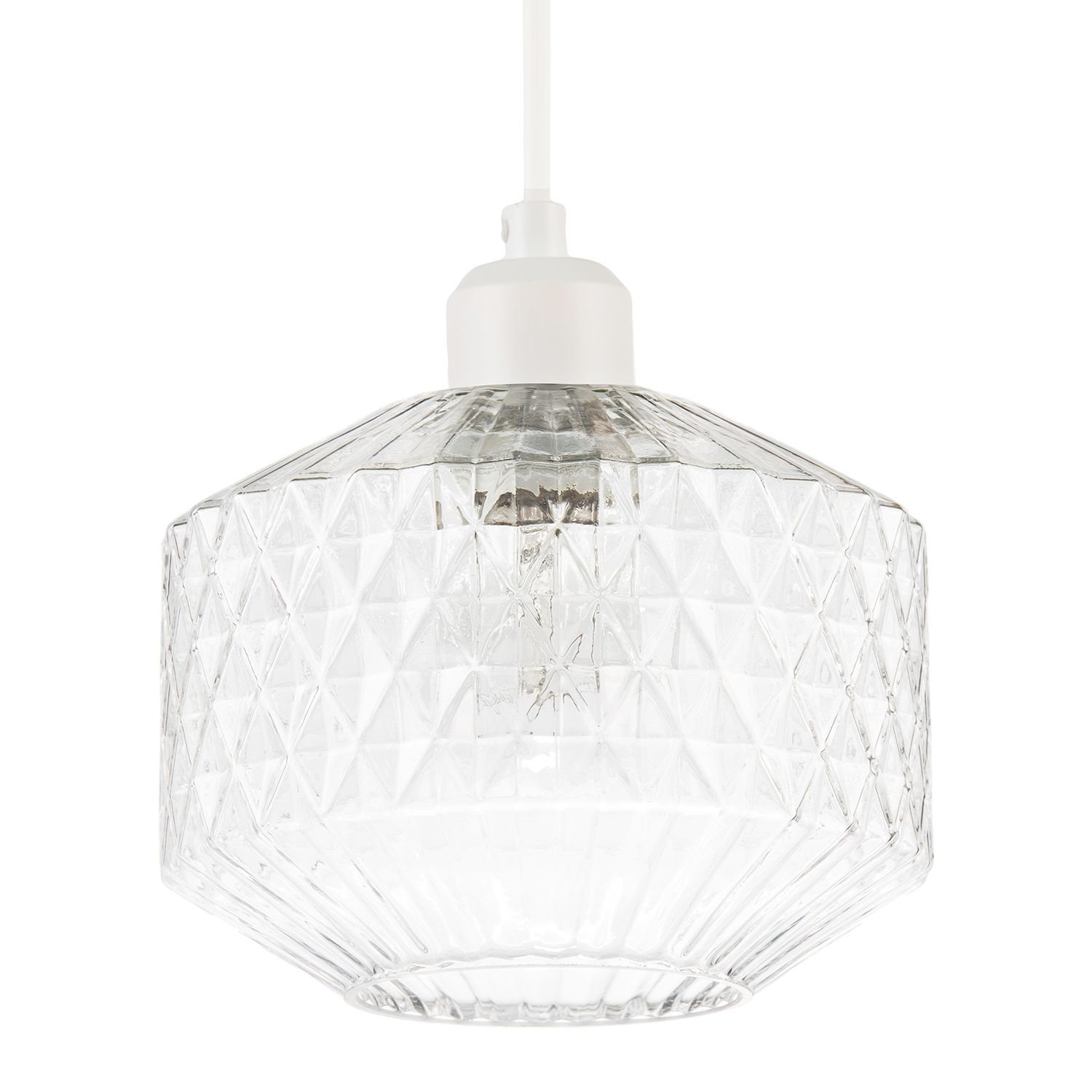Happy Homewares Faceted Clear Glass with Diamond Cut Pendant Shade - 22cm