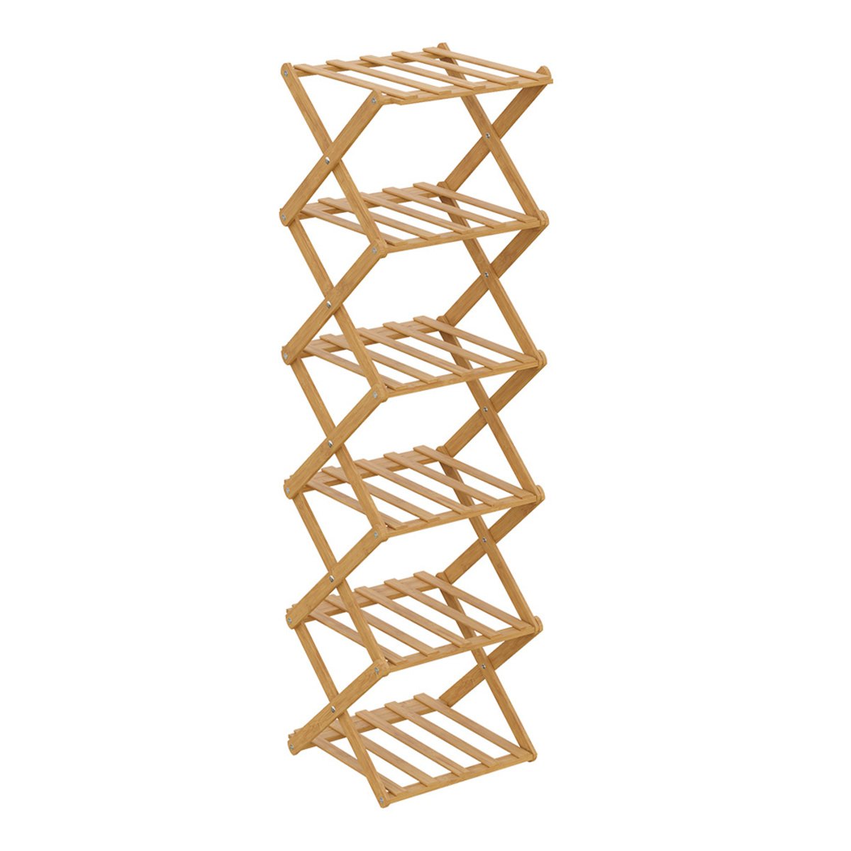 Living and Home Bamboo 6 Shelf Folding Shoe Rack - Natural
