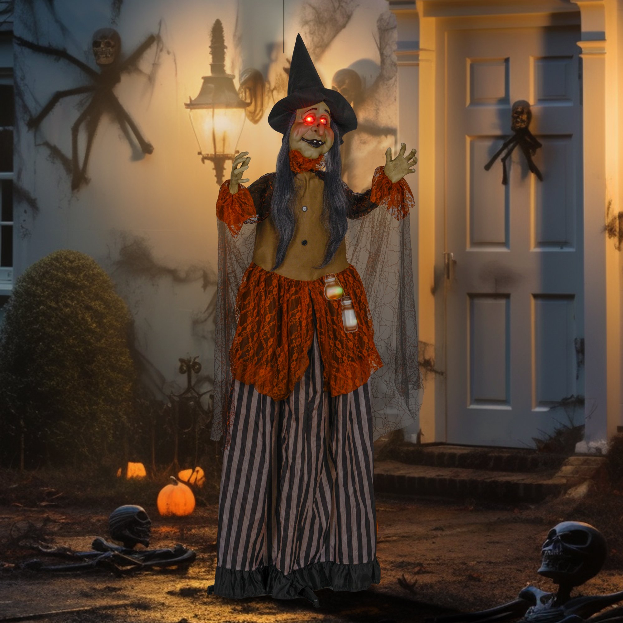 HOMCOM 6ft Animated Halloween Standing Fat-Faced Witch Decoration