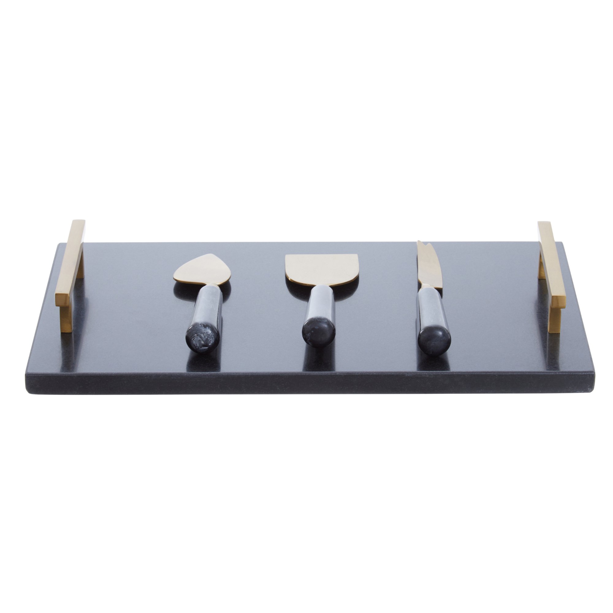 Orsina Marina Black Marble Cheese Board with Three Cheese Tools – Black and Gold