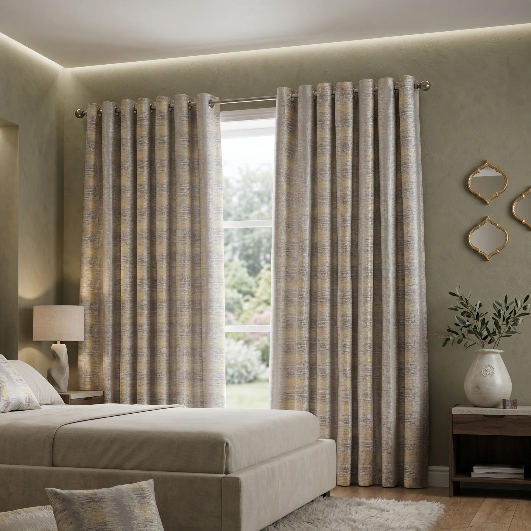 Luxury Living Reflect Jacquard Eyelet Curtains 117cm x 183cm - Yellow