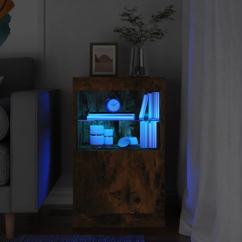 Walplus LED Engineered Wood Buffet Sideboard - Smoked Oak - 41 x 37 x 67 cm