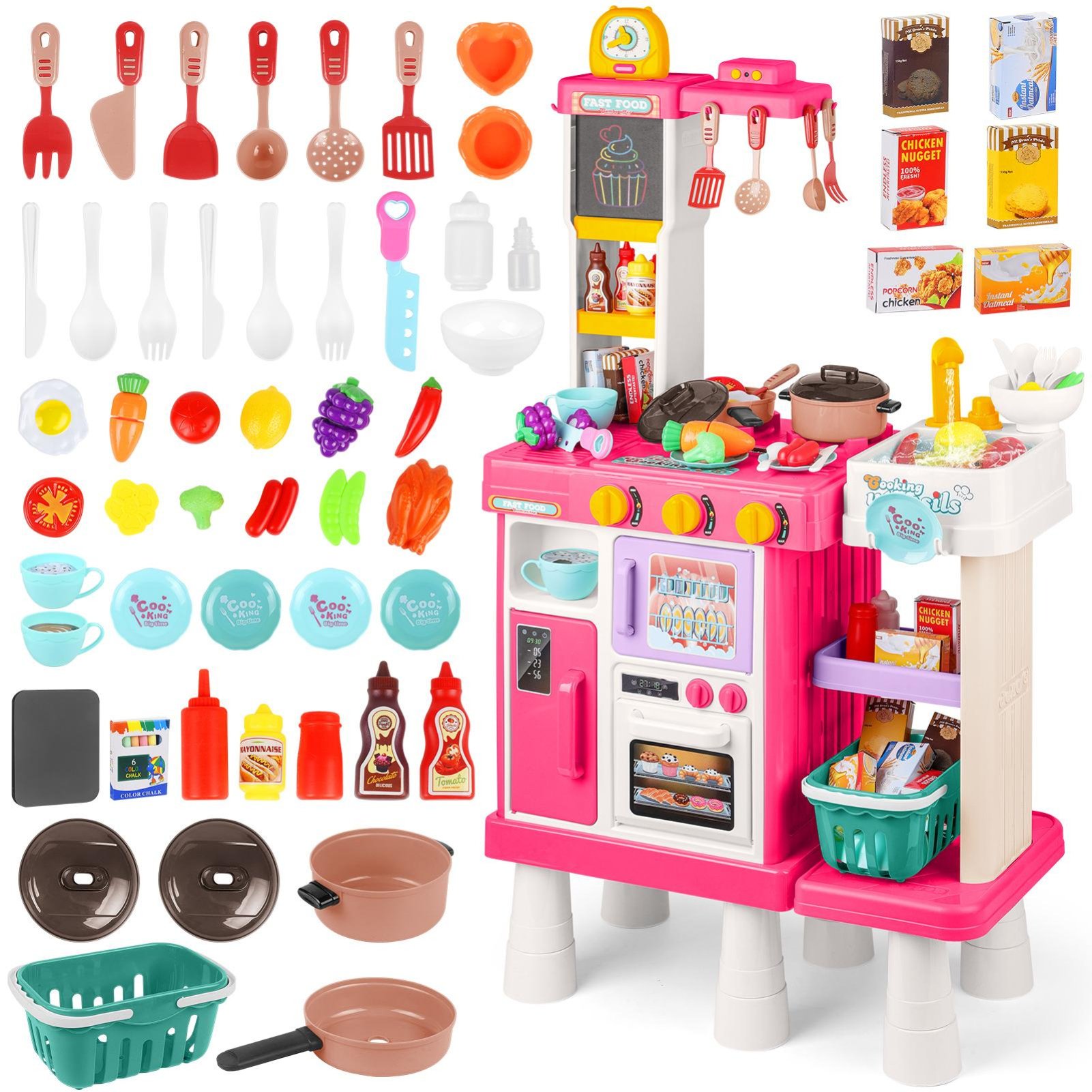 deAO Large Play Kitchen Set - Pink