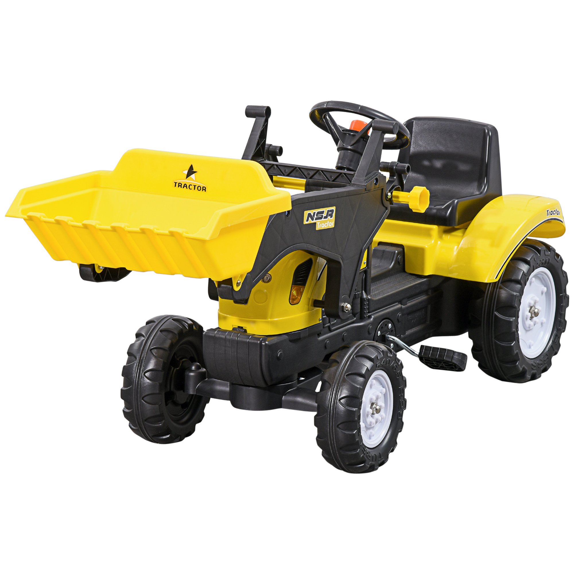 HOMCOM 3 Years and Over Adjustable Bucket Ride On Tractor – Yellow