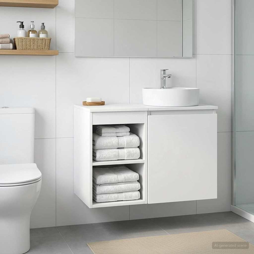 Walplus Wood Bathroom Cabinet with 1 Shelf - White - 30 x 44.5 x 50 cm