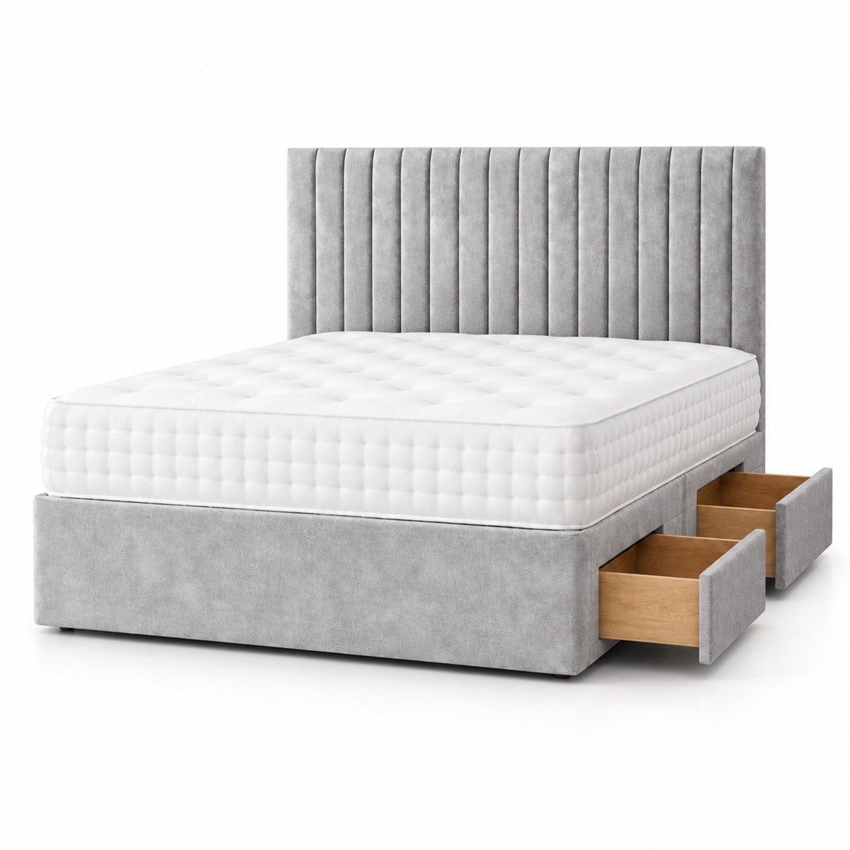 Comfy Deluxe 5ft King Size    2 Drawer Suede  Divan Bed Set -  Silver