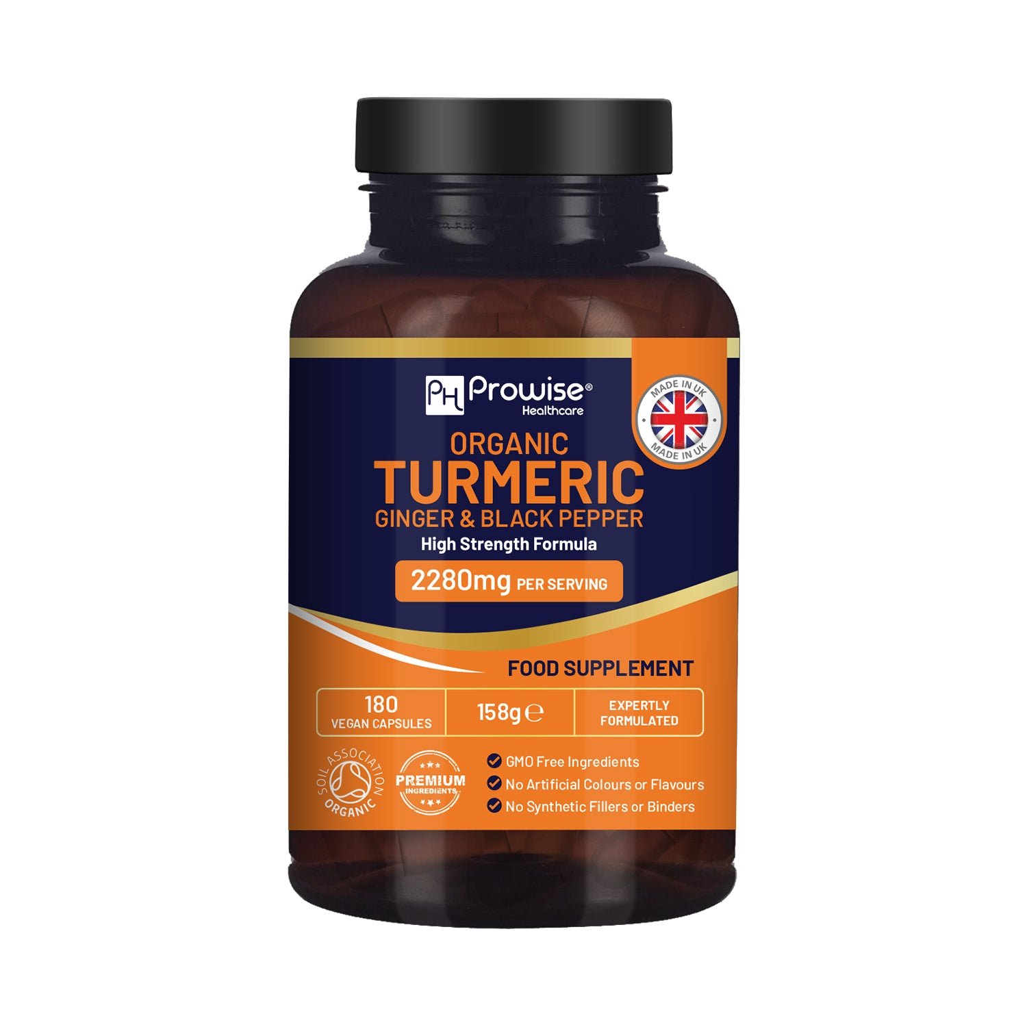 Prowise Vegan 2280mg Organic Turmeric with Black Pepper & Ginger - 180 Capsules