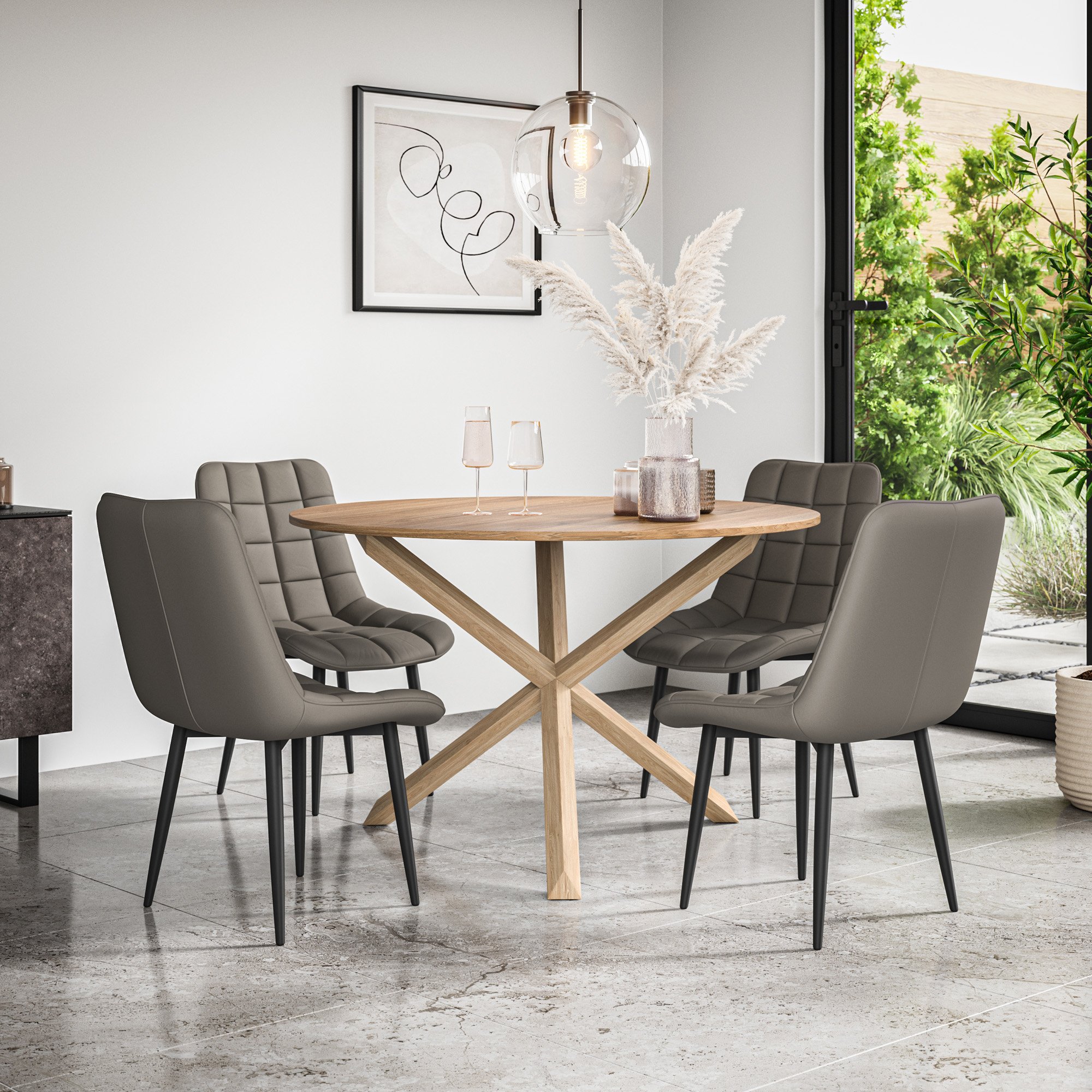 Furniture Online Malvern Nova Oak Table Dining Table & 4 Grey Chairs