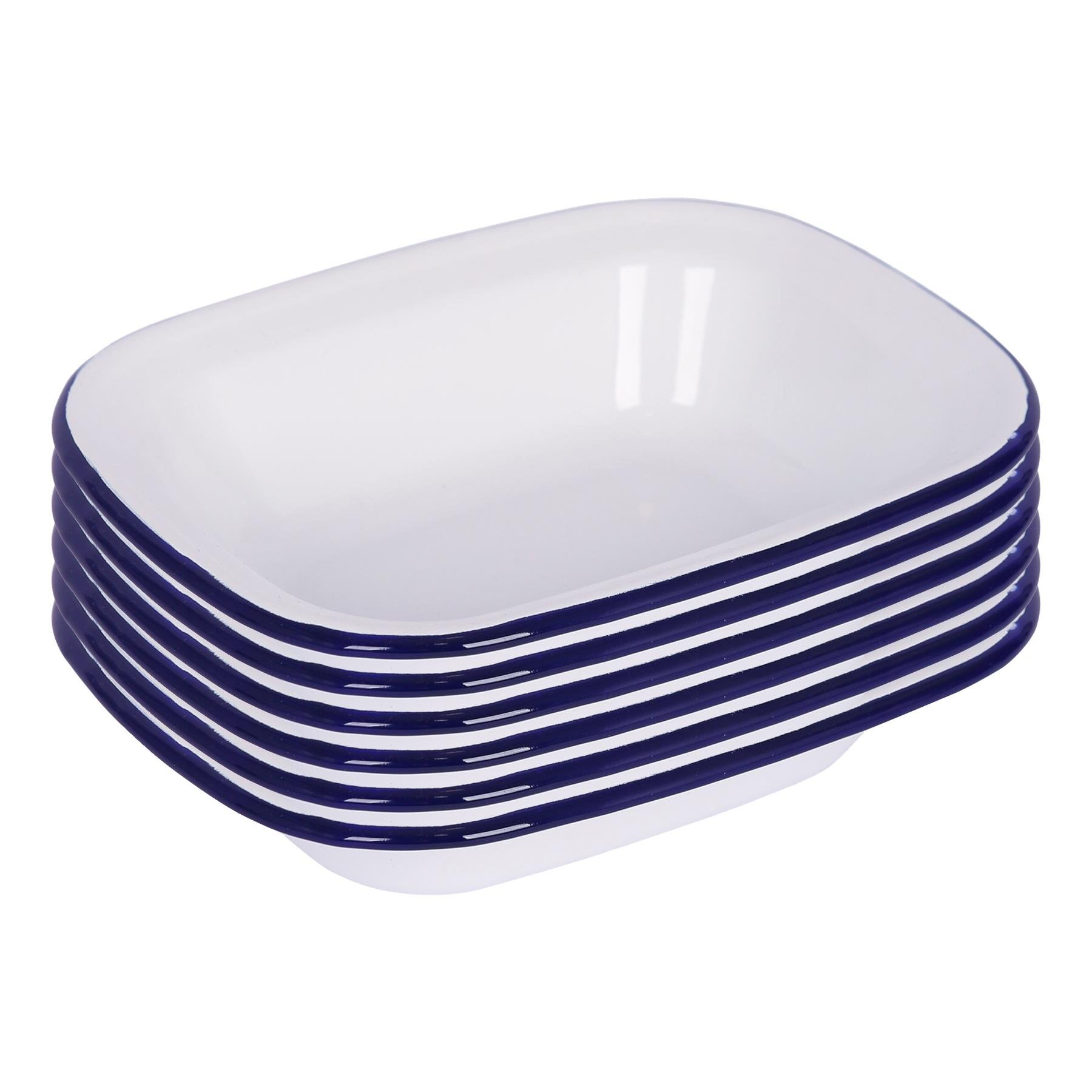 Argon Tableware Pack of 6 White Enamel Pie Dishes - Blue