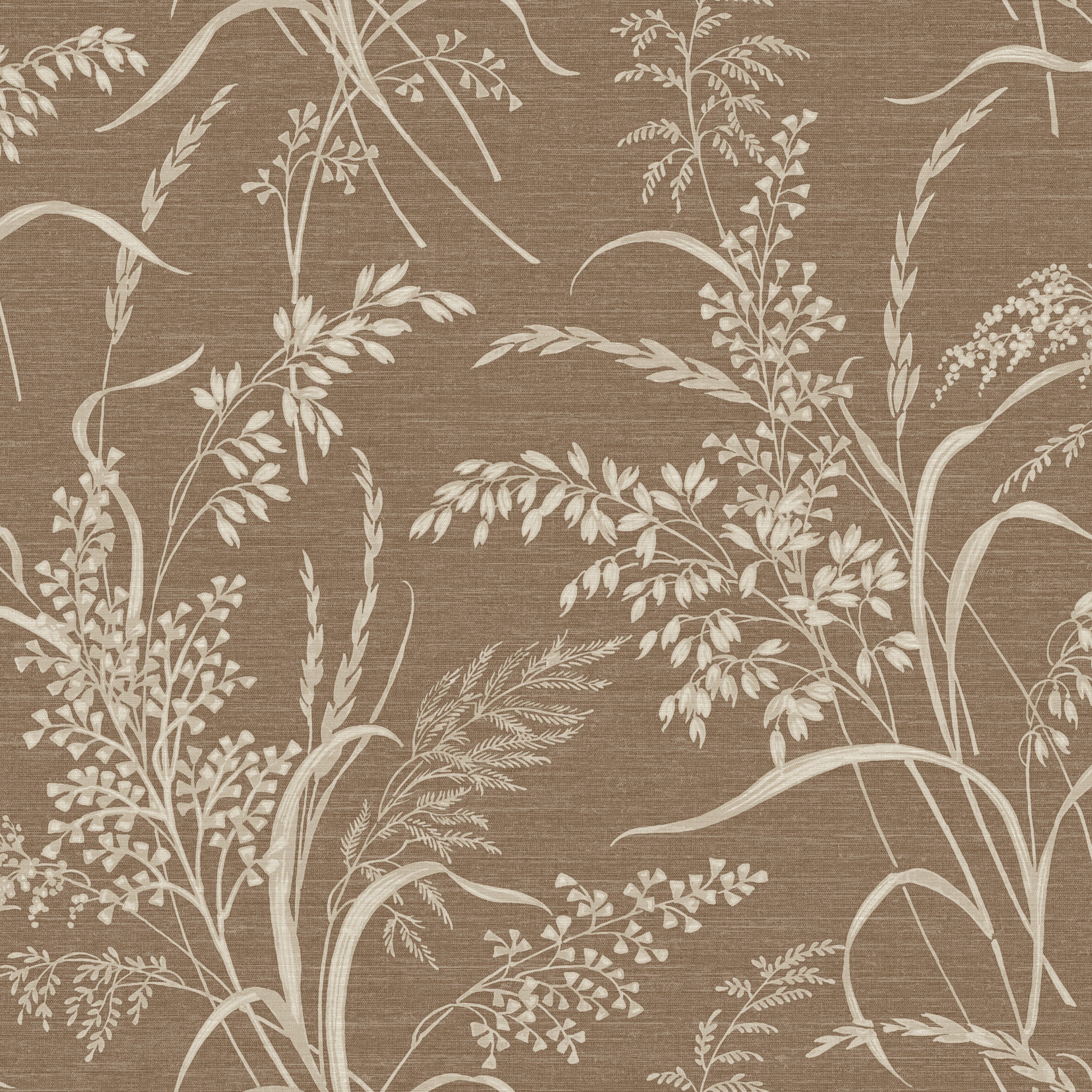 Grandeco Prairie Meadow Sprig Grasses Textured Wallpaper -   Chocolate