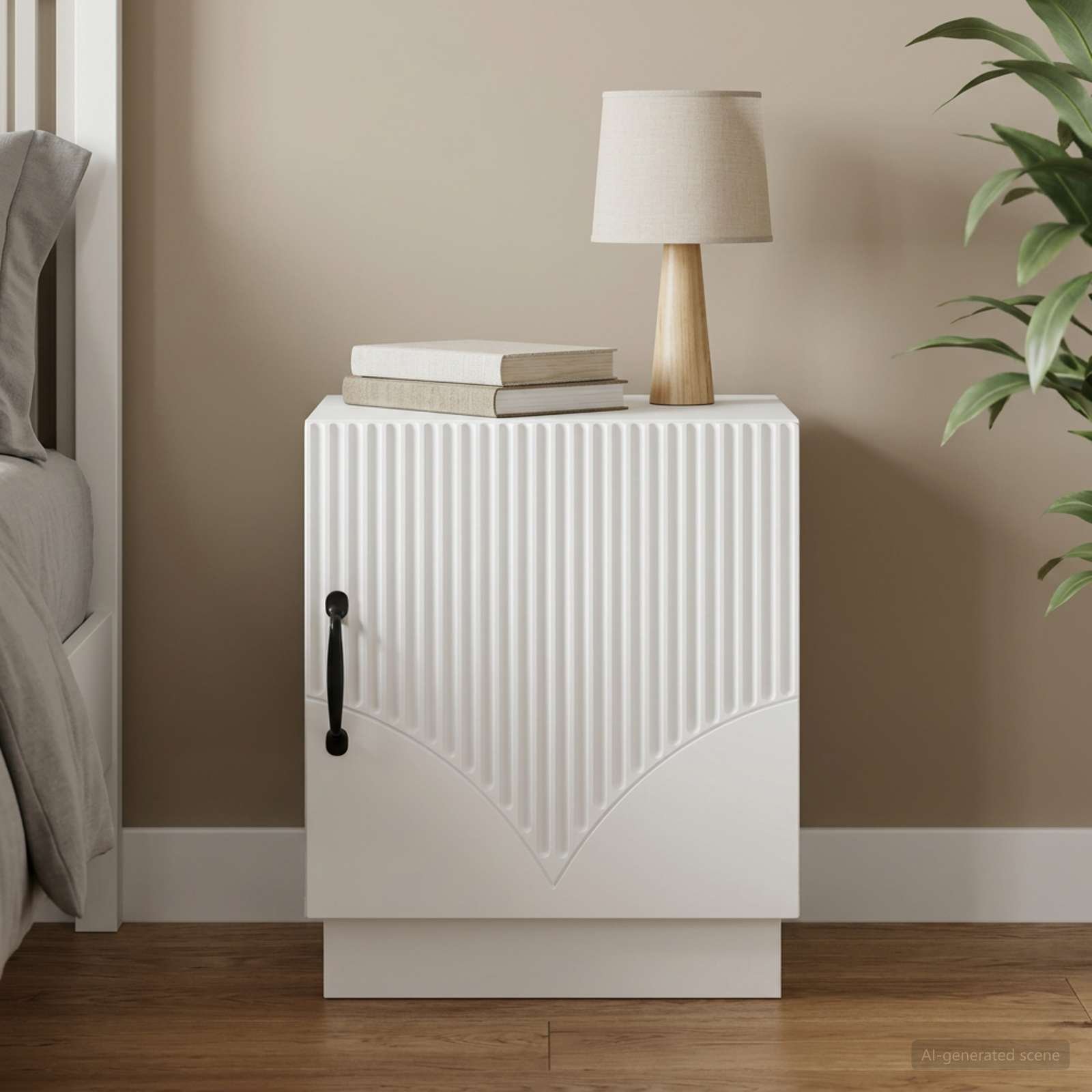 Walplus 1 Door Engineered Wood Bedside Table - White - 43 x 34.5 x 47 cm