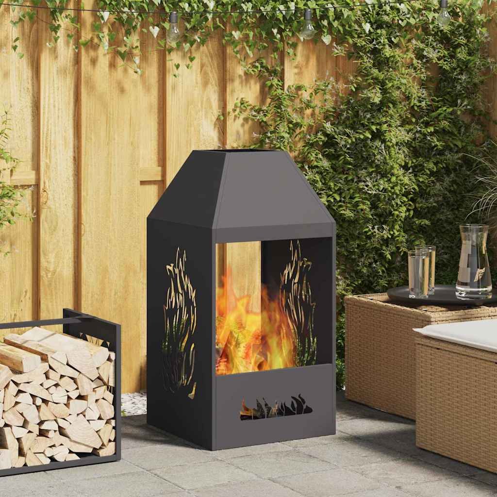 Walplus Pire Patterned Steel Fire Pit - Black - 50 x 50 x 100 cm