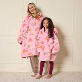 OHS Croissant & Bow Print Hoodie Blanket - Pink