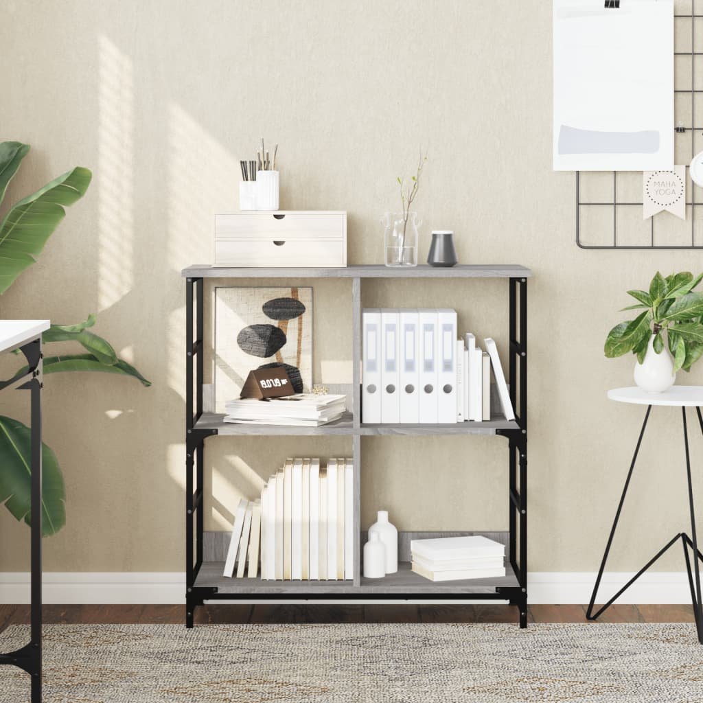 Walplus Engineered Wood Bookshelf - Grey and Oak - 78.5 x 33 x 82 cm