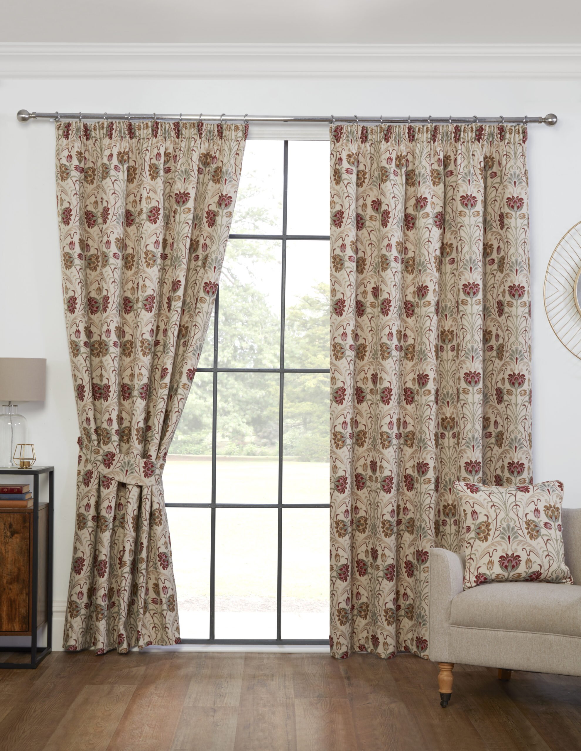 Sundour Aylesbury Lined Floral Pencil Pleat Curtains - 168cm x 229cm - Multi
