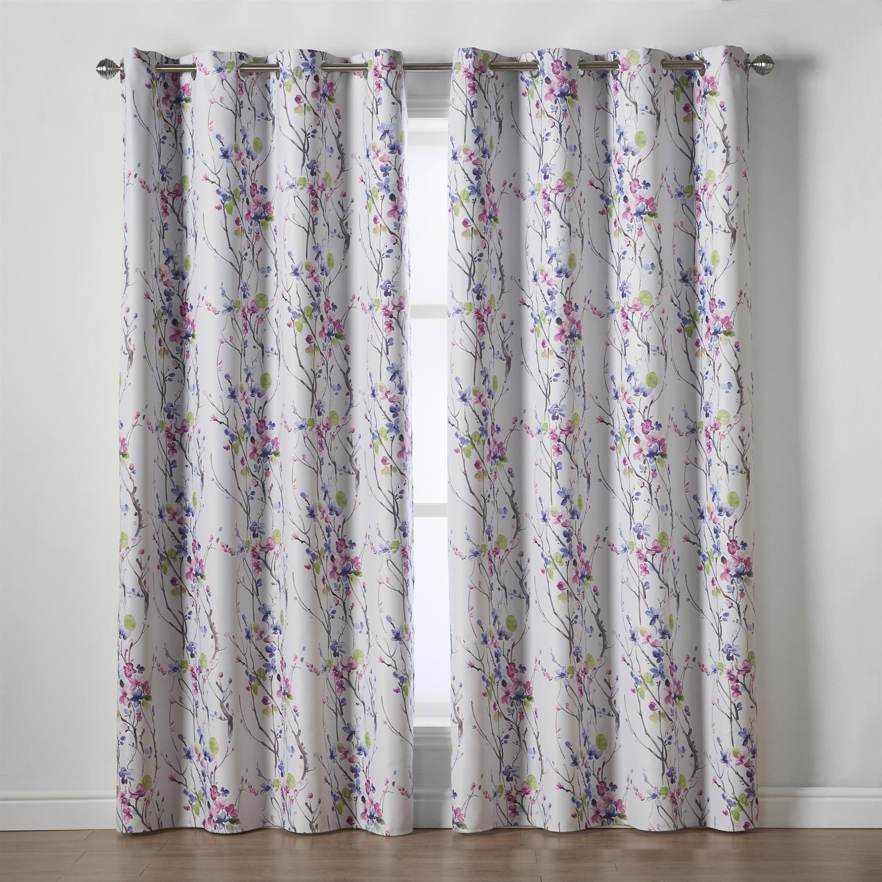 Luxury Living Floral Blackout Eyelet Curtains 168cm x 137cm - White